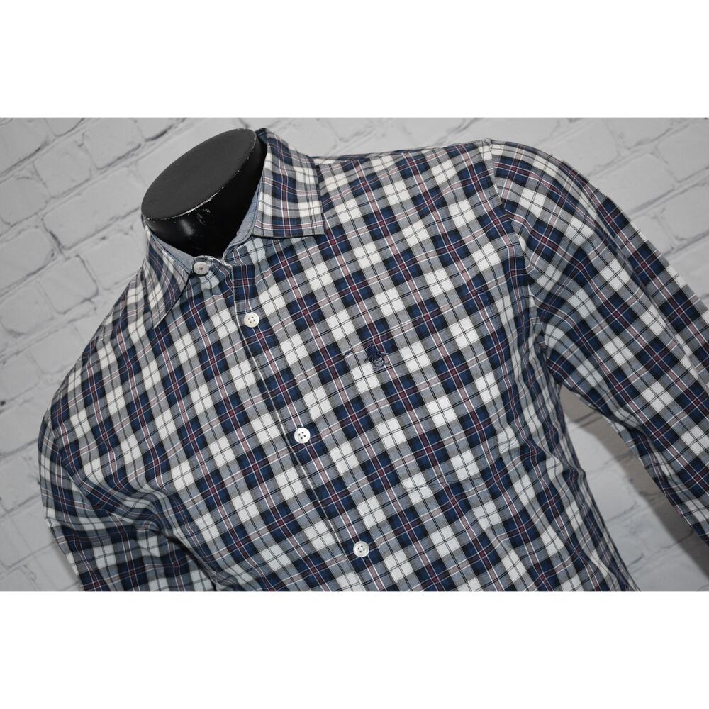 Original Penguin Munsingwear Dress Shirt Men Size Large Slim Fit Blue Plaid